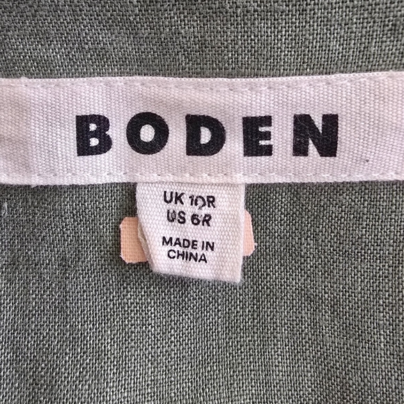 Boden Notched Collar Tie Waist Linen Shirtdress Olive Green Women's US 6 - Picture 8 of 8